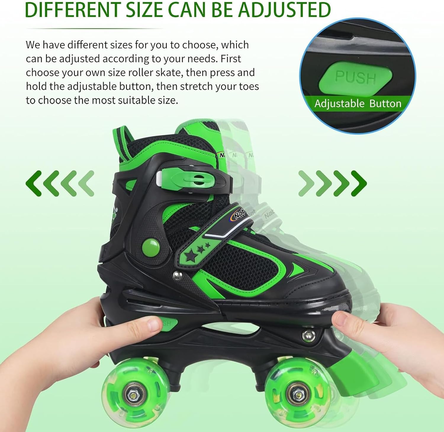 Nattork Kids Roller Skates for Boys Girls Kids, 4 Sizes Adjustable Quad Skates with All Light up Wheels - Birthday Gift for Indoor Outdoor Sports