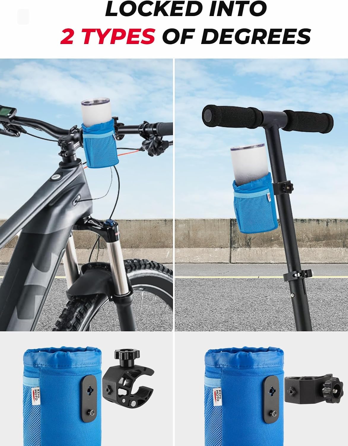 KEMIMOTO Motorcycle Cup Holder, Oxford Fabric Motorcycle Drink Holder with 0.6"-1.5" Alligator Clamp, Universal Water Bottle Cup Accessories for Bike