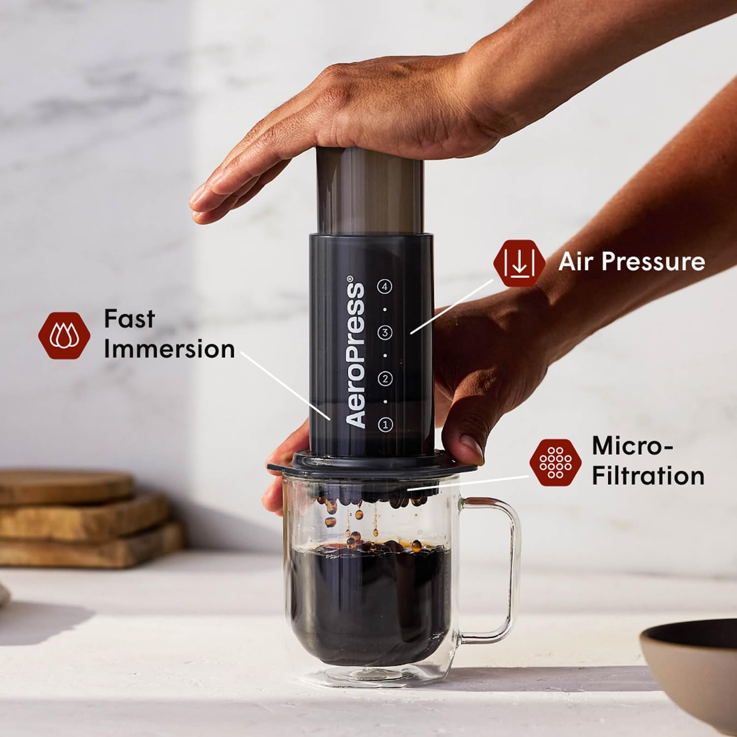 AeroPress Original Coffee Press, French Press, Pour-Over & Espresso Style | All-in-One Manual Coffee Maker, 2-Minute Brew, Less Bitterness, More Flavor, Portable, Travel & Camping
