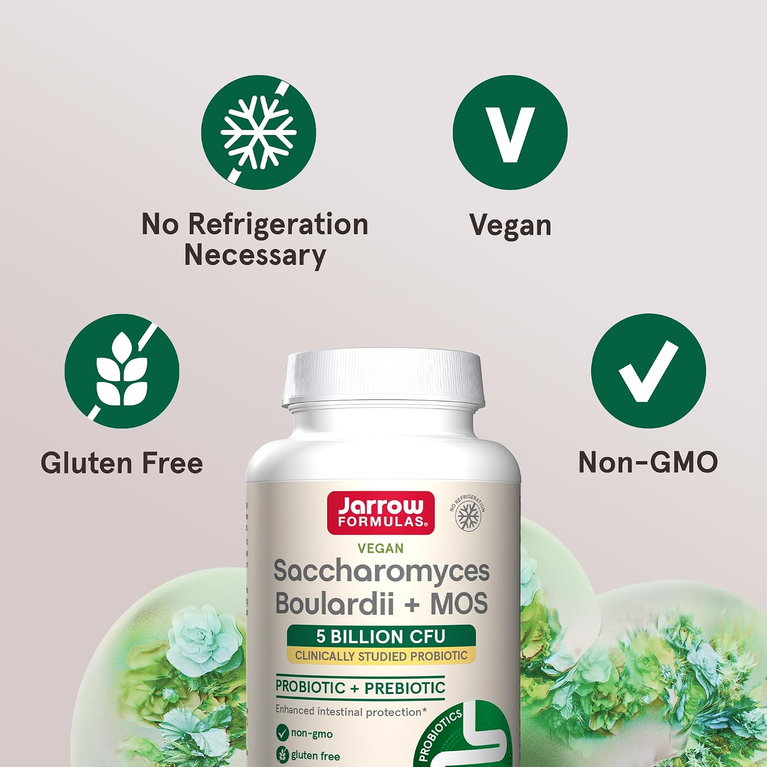 Jarrow Formulas Saccharomyces Boulardii + MOS Probiotics for Digestive Health and Intestinal Tract Support - 5 Billion CFU Per Serving - 90 Delayed Release Caps - Probiotic + Prebiotic - 90 Servings | Intestinal Tract Support, 5 Billion CFU Per Serving,…