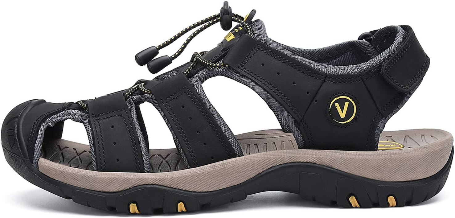 FLARUT Men's Sport Sandals Closed Toe Leather Water Hiking Shoes