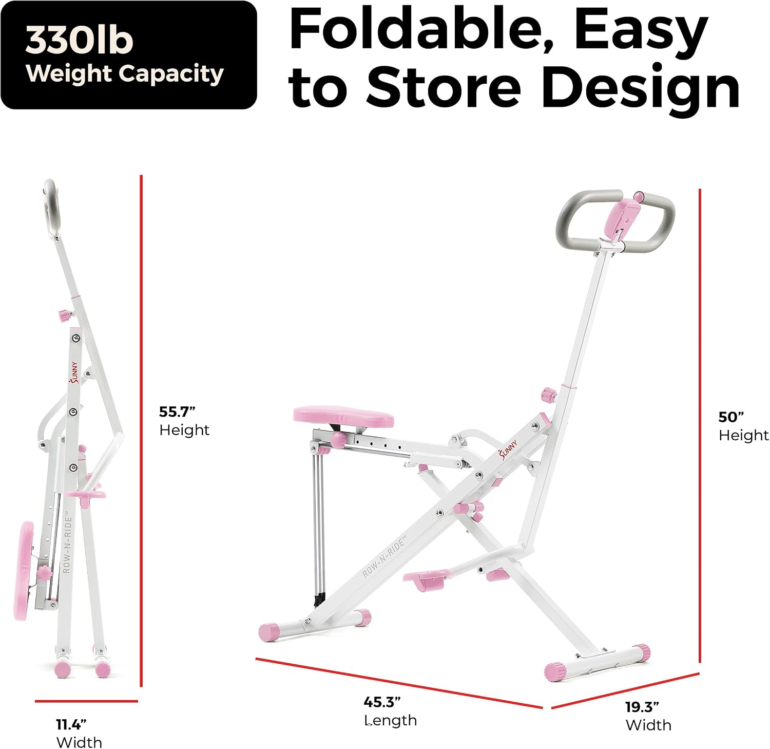 Sunny Health & Fitness Smart Row-N-Ride Glute & Leg Trainer, Foldable Squat Assist Rower with Exclusive SunnyFit App Connection