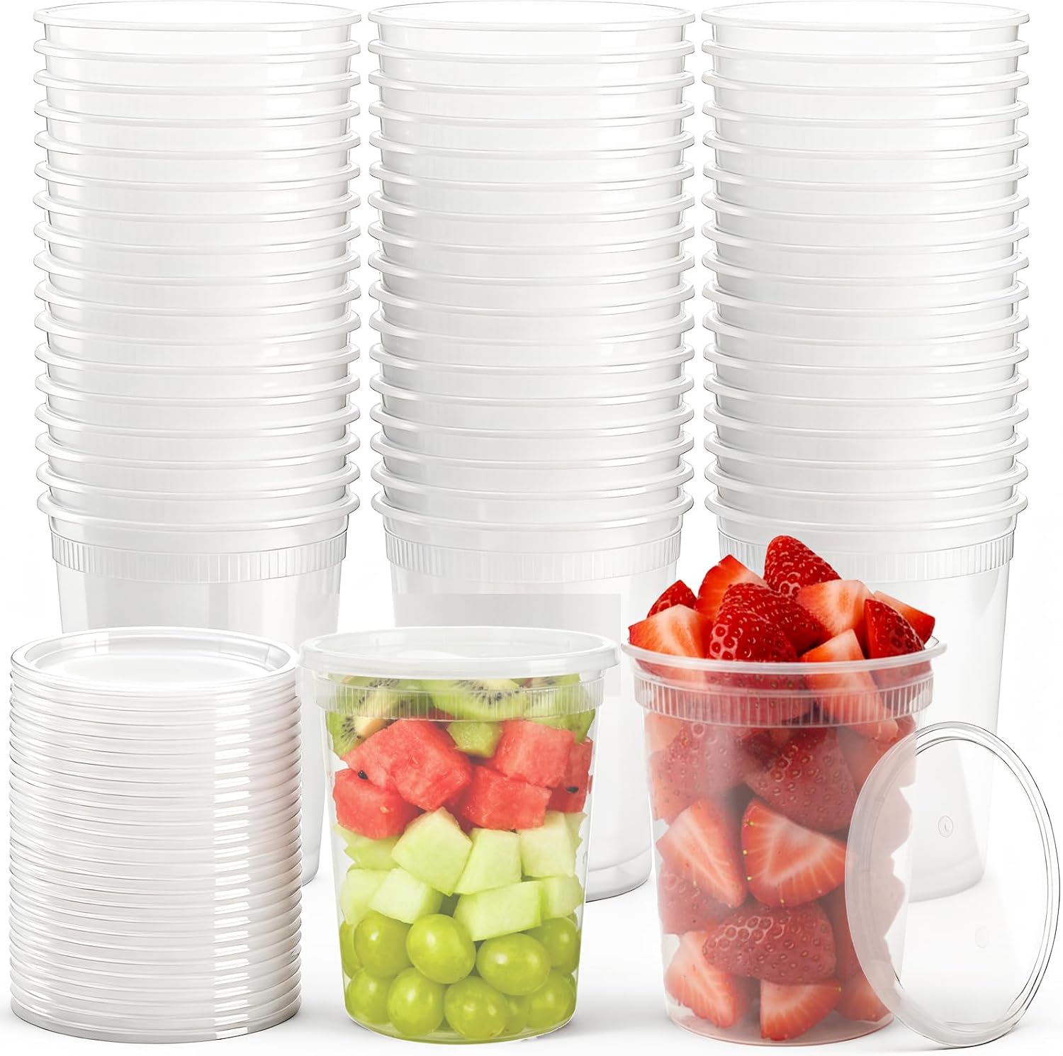 Lawei 50 Pack 32 oz Deli Containers with Lids - Leak-Proof Plastic Food Storage for Meal Prep, Soup and Leftovers - Microwave