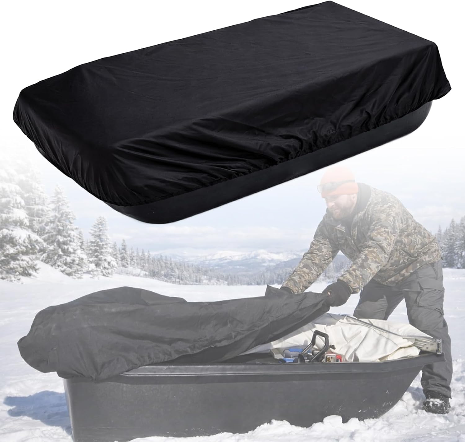 Ice Fishing Sled Shelters Cover Fit for Camping & Hunting Travel Gear - 600D Winter Protective Accessories for Snow Rain Dust Mud Proof