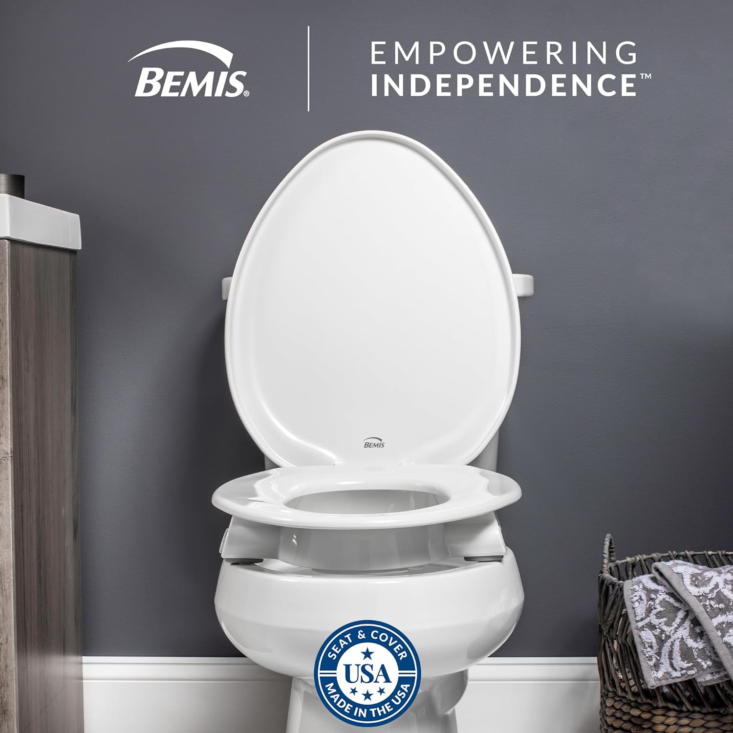 Bemis Assurance 3" Raised Toilet Seat for Seniors, Therapist Preferred for Safety, Secure Hinges, Clean Shield Guard, Elongated, White