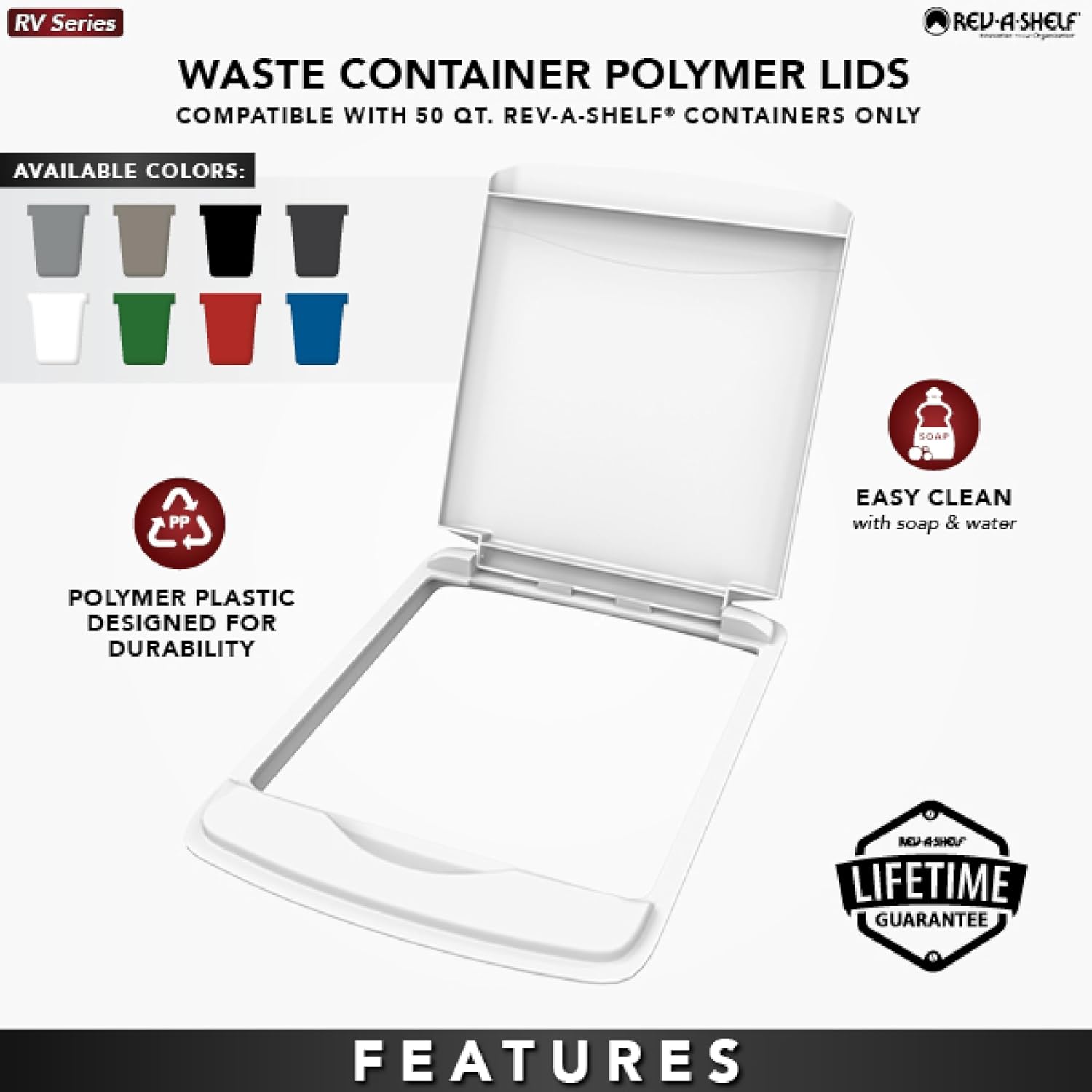 Rev-A-Shelf 35 Qt Under Sink Garbage Can Lid for Base Kitchen and Bathroom Cabinet, Replacement Plastic Trash Bin Lid Only, White, RV-35-LID-1