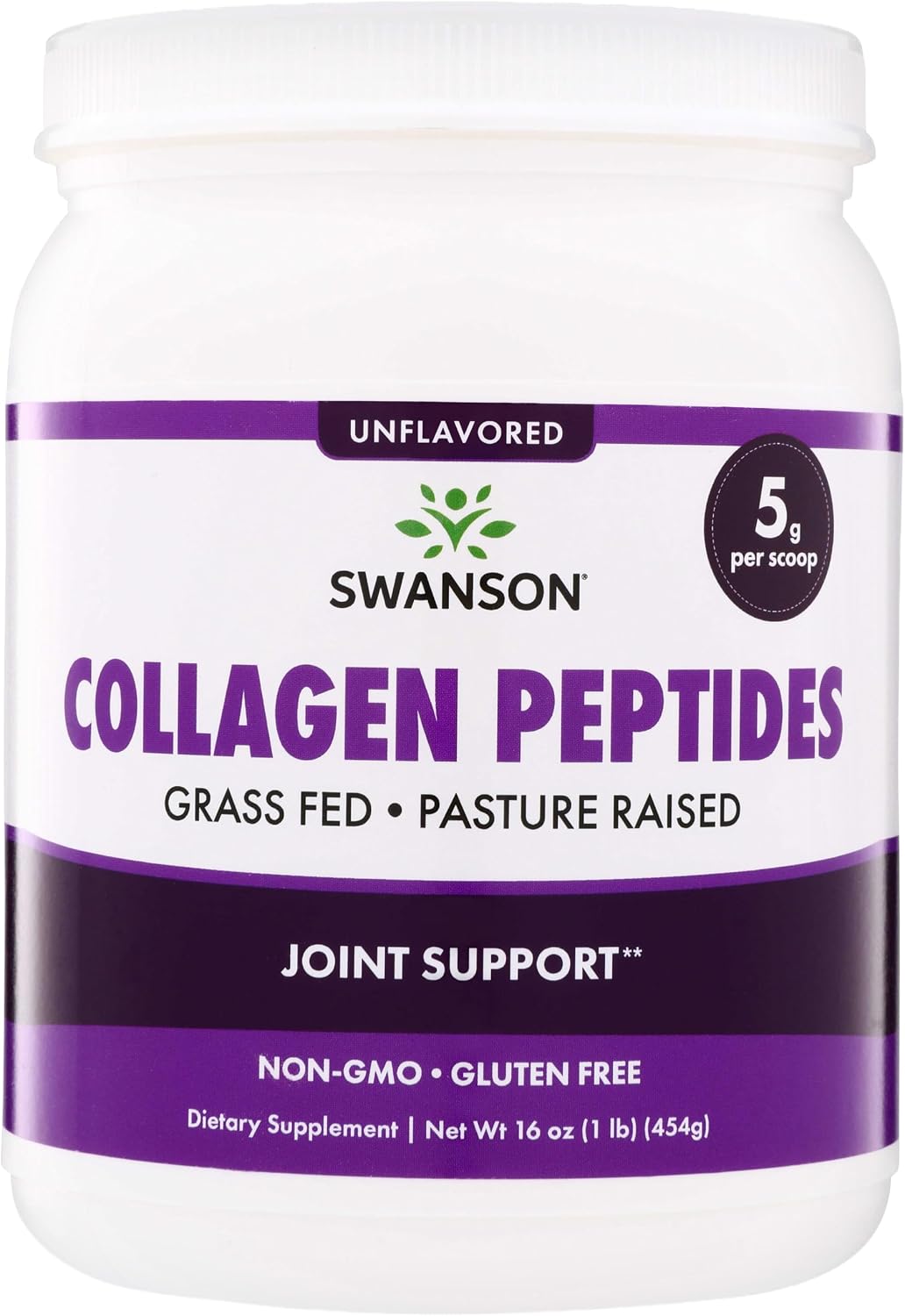 Swanson High Plains Collagen Hydrolysate Peptides, Unflavored (1 lb) | For Adults over 30 Seeking Hair, Skin, Nail, and Joint Support, Unflavored Peptides with No Fillers or Flavors