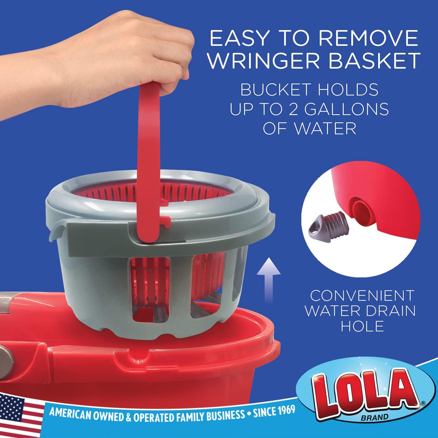 LOLA Revolution Spin Mop & Bucket System, Braided Mop Head, Durable Alloy Handle, 360 Spinning Action, Great for Any Hard Floor Surface