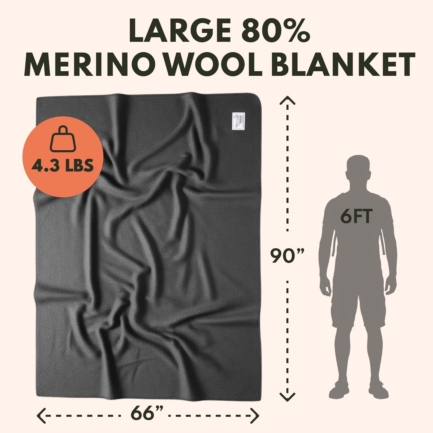 Woolly Mammoth Woolen Company Merino Wool Blanket, 66" x 90" Moss | Temperature Regulating - Fire-Resistant - Warm Camping Blanket for Car Emergency Kits, Picnics, Summer Festivals and Stadiums