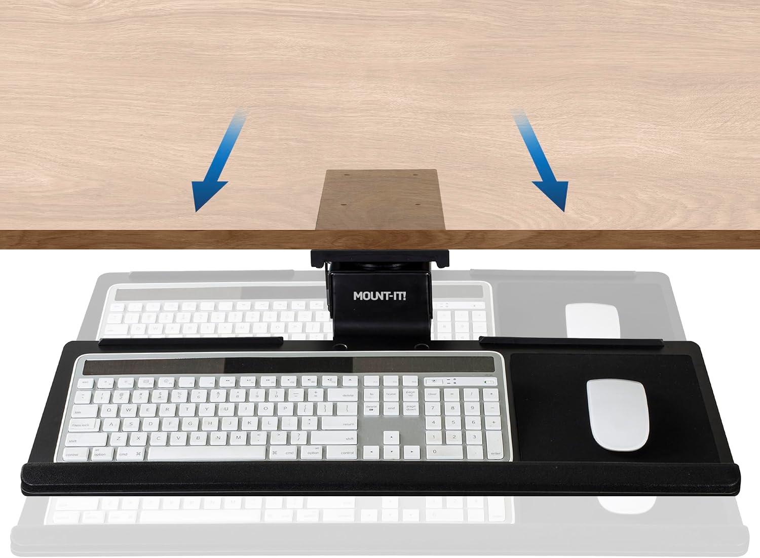 Mount-It! Under Desk Keyboard Tray, Adjustable Slide-Out Keyboard & Mouse Platform, 26.38" W × 10" D, Ergonomic Wrist Rest, Height Tilt & Swivel