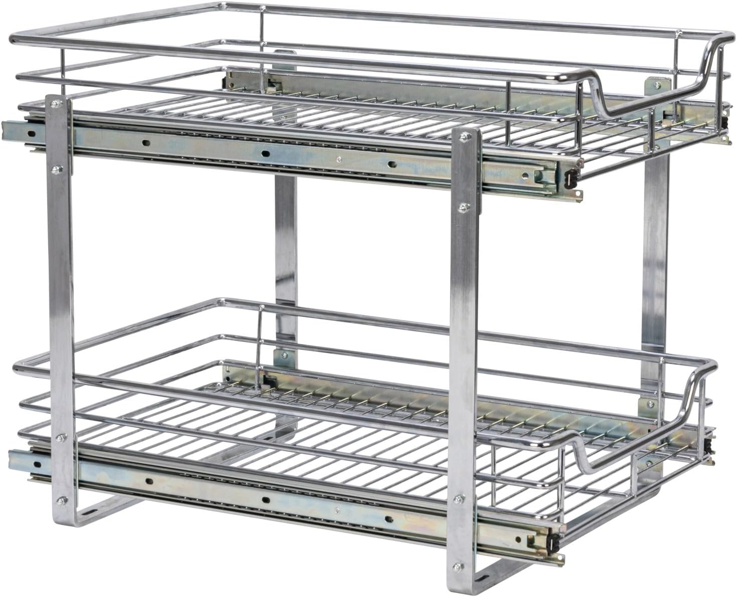 Household Essentials Glidez 2‑Tier Multipurpose Chrome‑Plated Steel Pull‑Out/Slide‑Out Under Cabinet Organizer, Chrome Finish