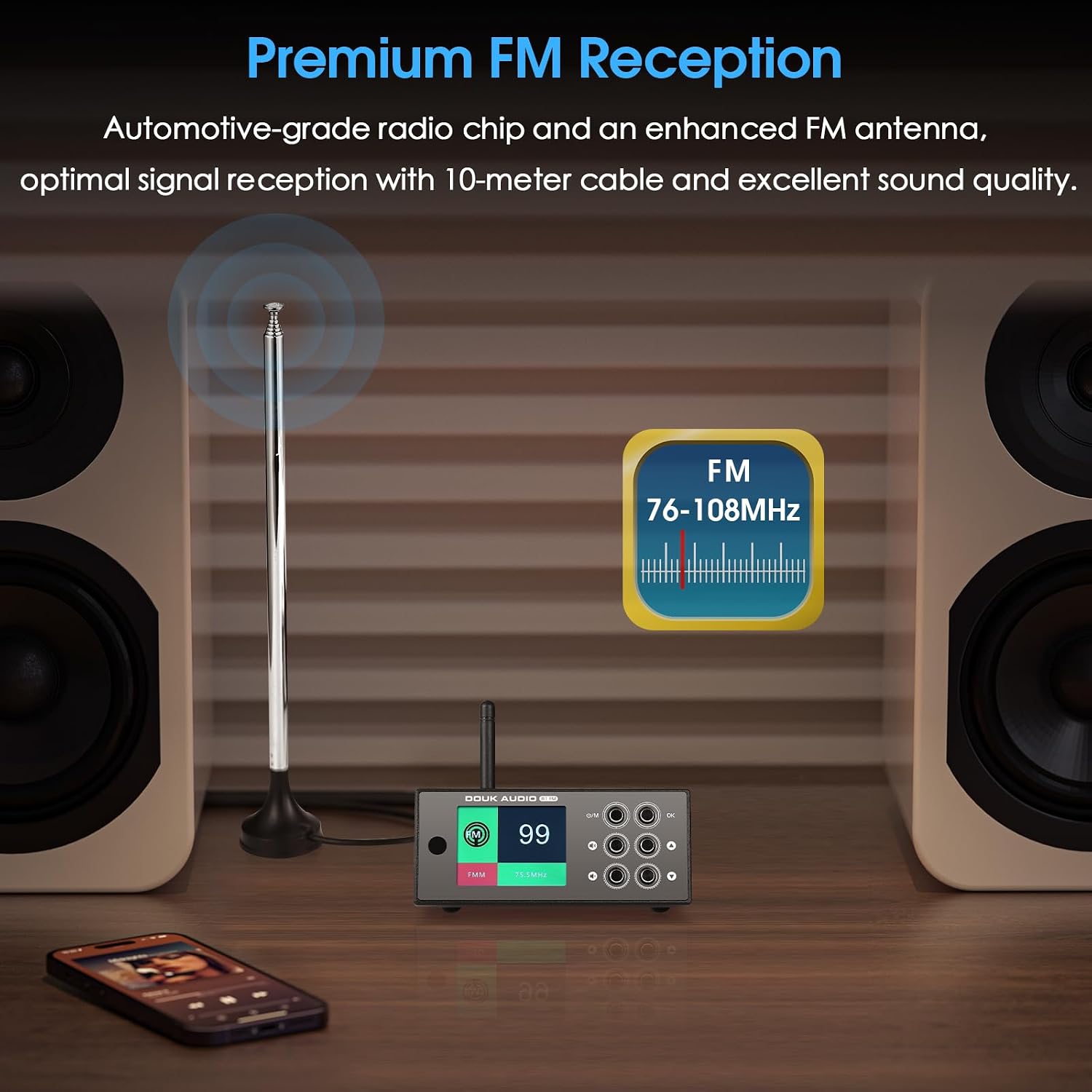 Douk Audio B1FM Bluetooth 5.1 Receiver DAC, HiFi Stereo Music Player with LDAC & aptX HD, Premium FM Radio, Optical & Coaxial Digital Outputs
