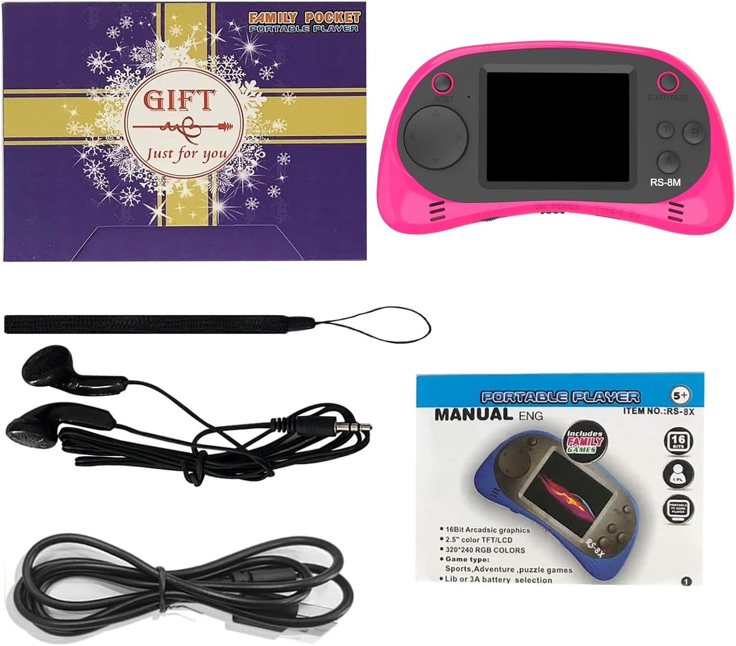 Kids Handheld Portable Video Game Player with 200 Games - 16 Bit 2.5 Inch Screen Mini Retro Electronic Machine for Boys Girls