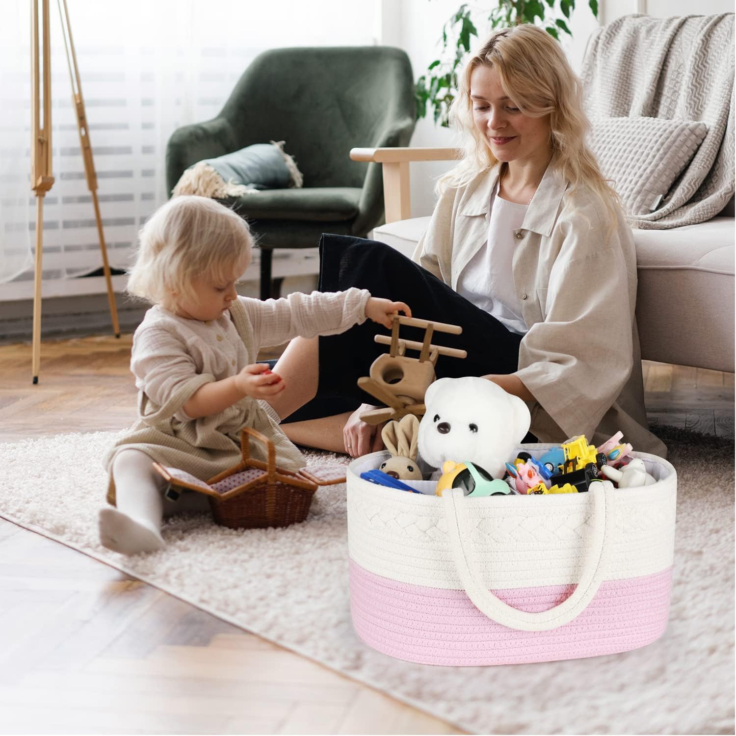 ABenkle Diaper Caddy Organizer - Cotton Rope Nursery Storage Basket for Baby Essentials, Boys & Girls Shower Gift, Changing Table Organizer