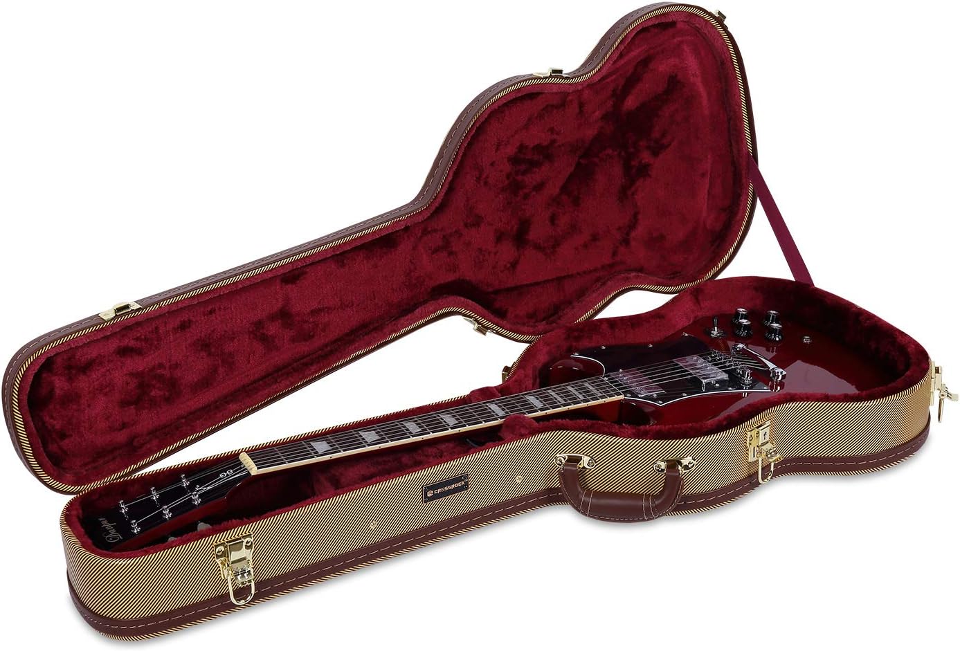 Crossrock SG Guitar Case, Multi-layer Wood Case, Arch-top Style, Vinyl Tweed