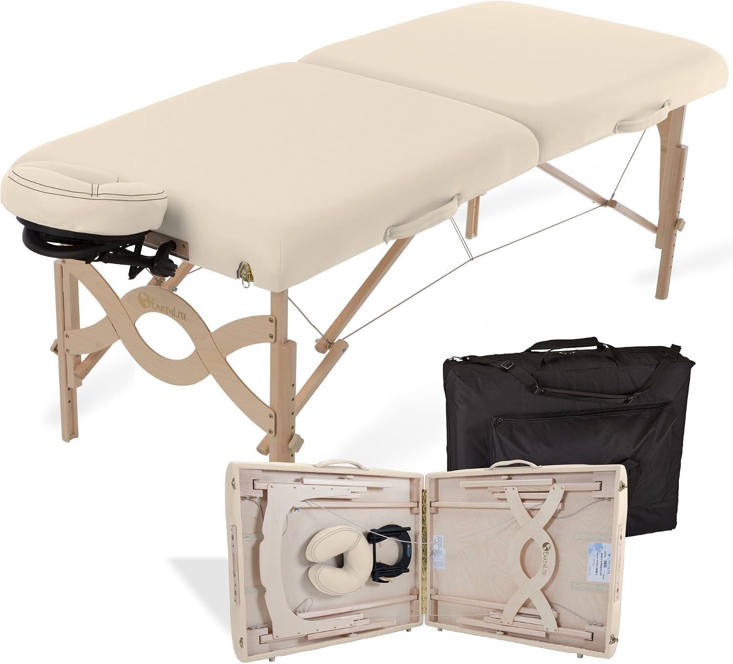 EARTHLITE Portable Massage Table Package AVALON – Reiki Endplate, Premium Flex-Rest Face Cradle & Strata Cushion, Carry Case (30”x73”)