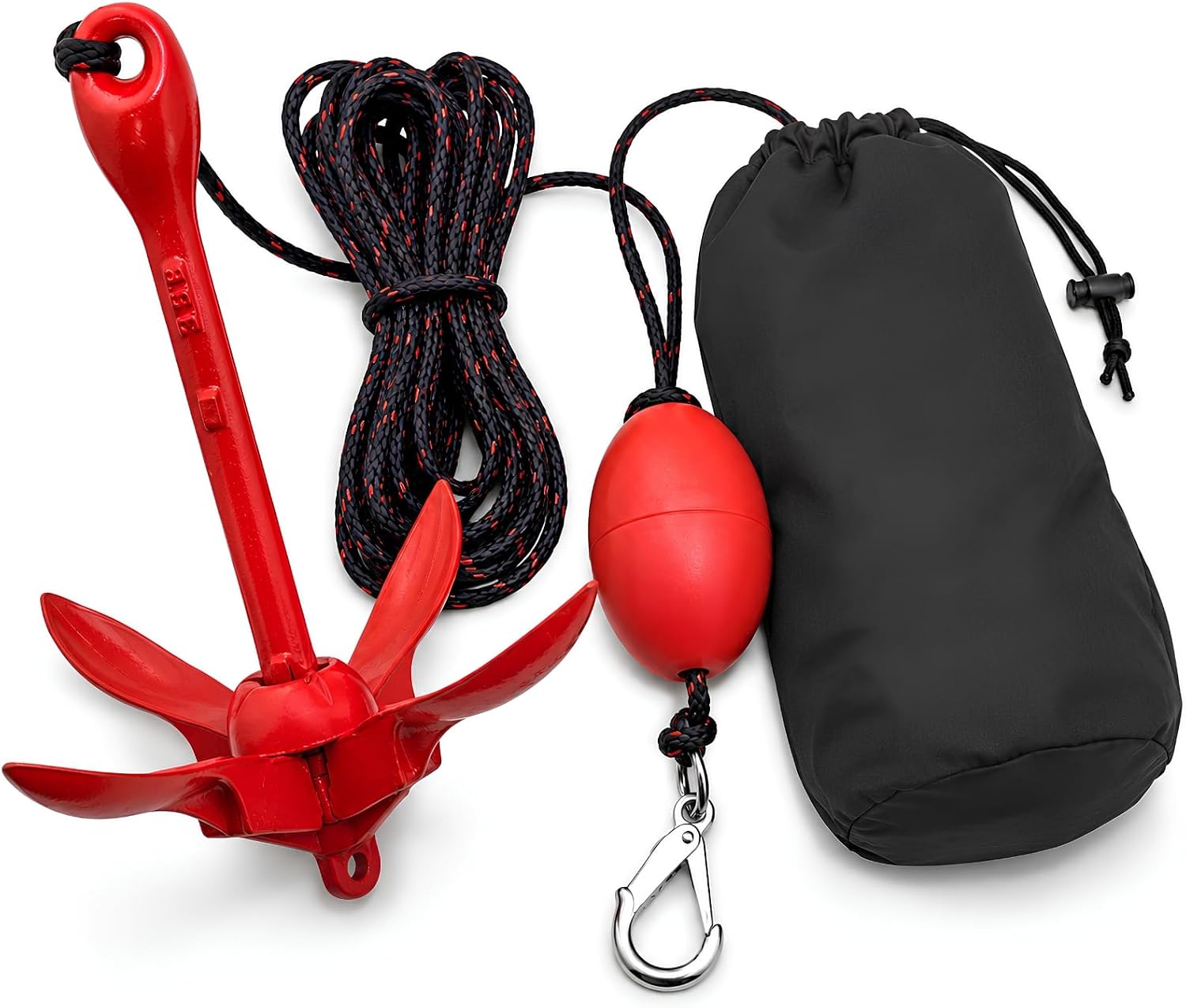 3.5 lb Grapnel Anchor Kit – Folding Anchor with 25 ft Marine-Grade Rope, Buoy, Snap Hook & Storage Bag – Ideal for Kayaks, Jet Skis, SUP, Canoes