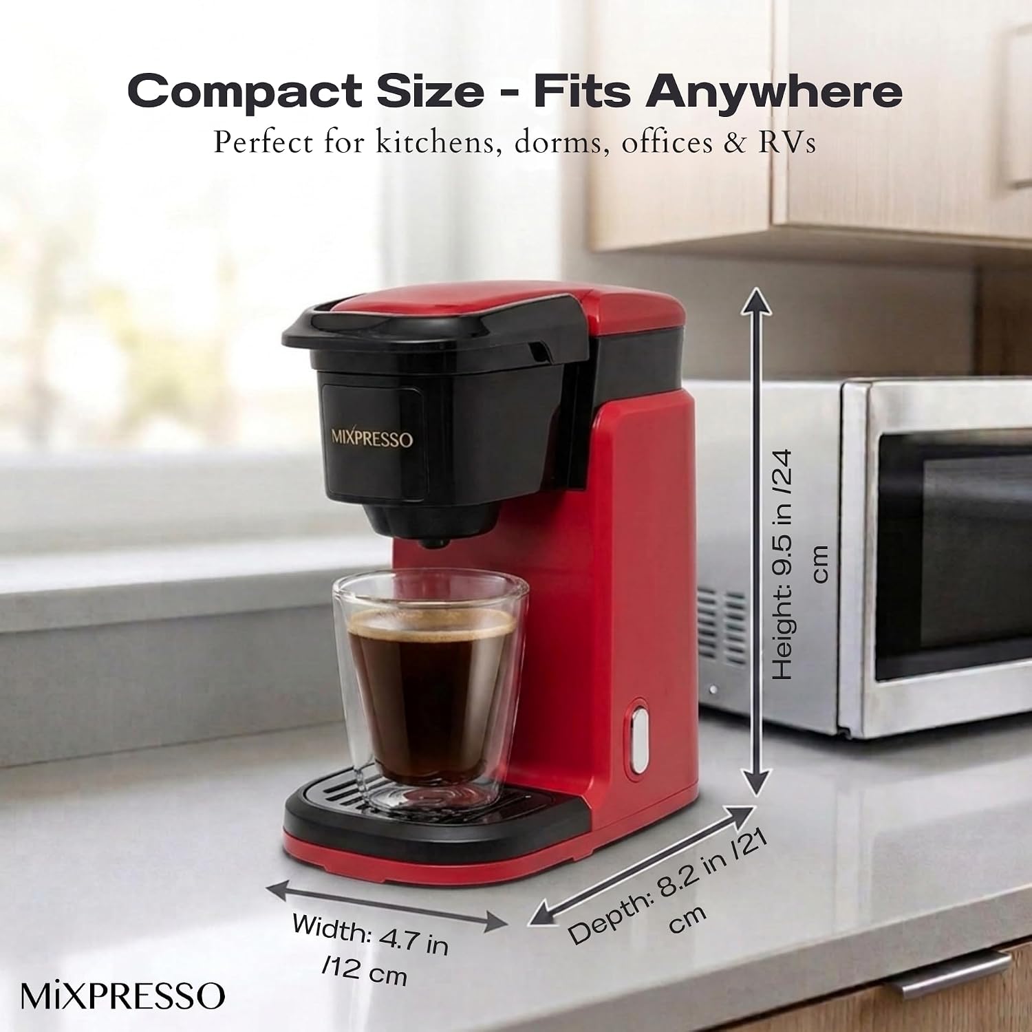 Mixpresso Single Serve Coffee Maker K Cup Coffee Maker for K Pods & Grounds | Compact 800W White Coffee Machine with 14 Oz Water Tank, Fast Brew & Auto Shut-Off, Small Design for Travel RV, Office& Dorm