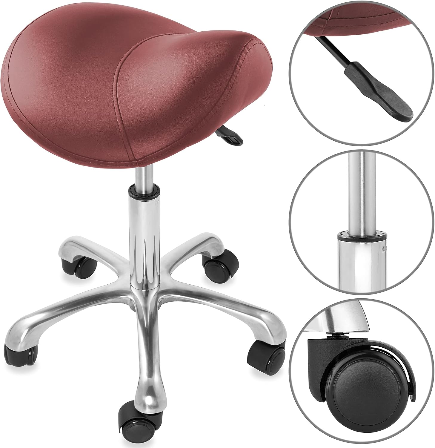 Saloniture Professional Ergonomic Saddle Stool, Black - Adjustable Hydraulic Seat, Rolling Spa Salon, Massage
