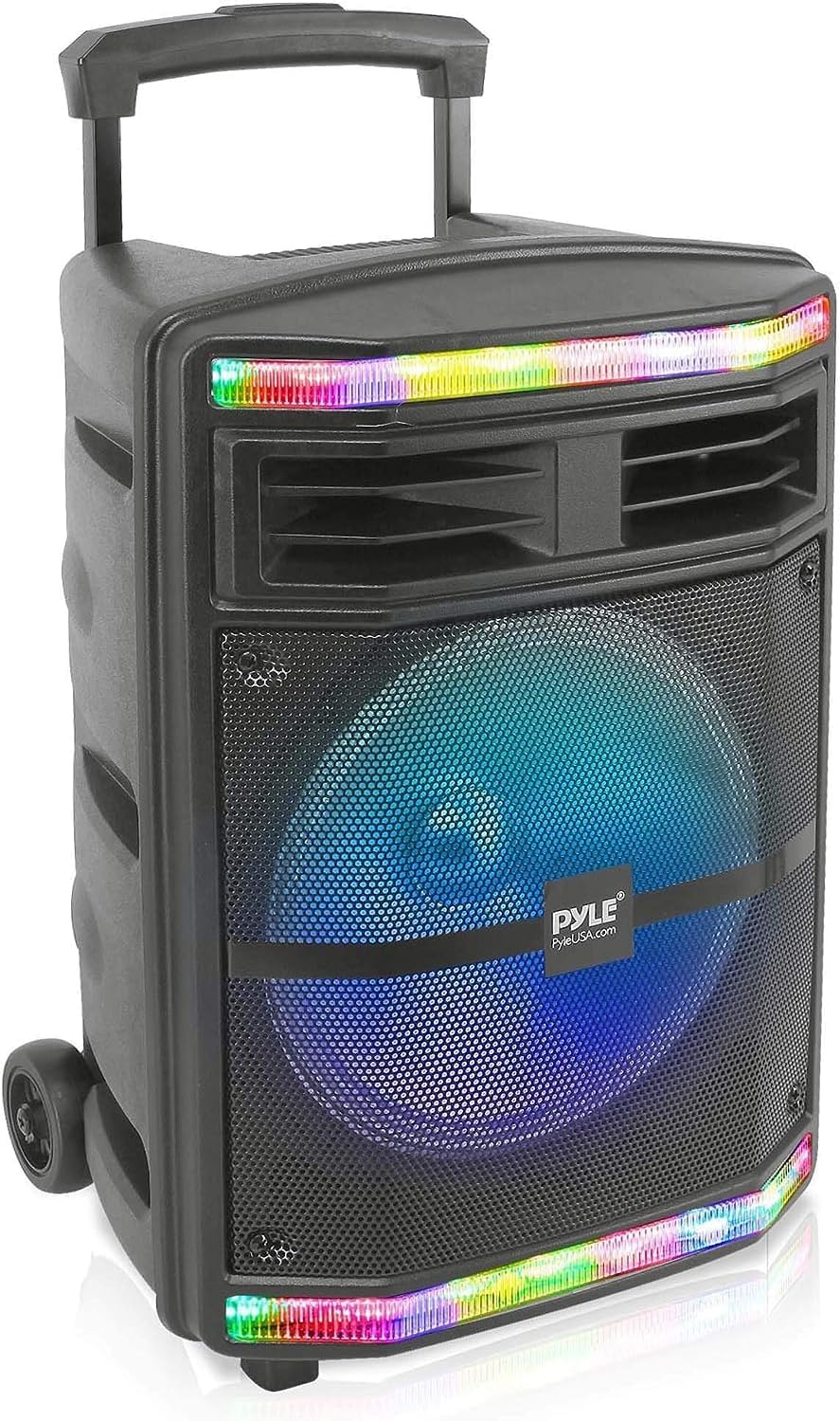 Pyle Portable Bluetooth PA Speaker System - 600W Bluetooth Speaker Portable PA System W/ Rechargeable Battery, Party Lights, MP3/USB SD Card Reader
