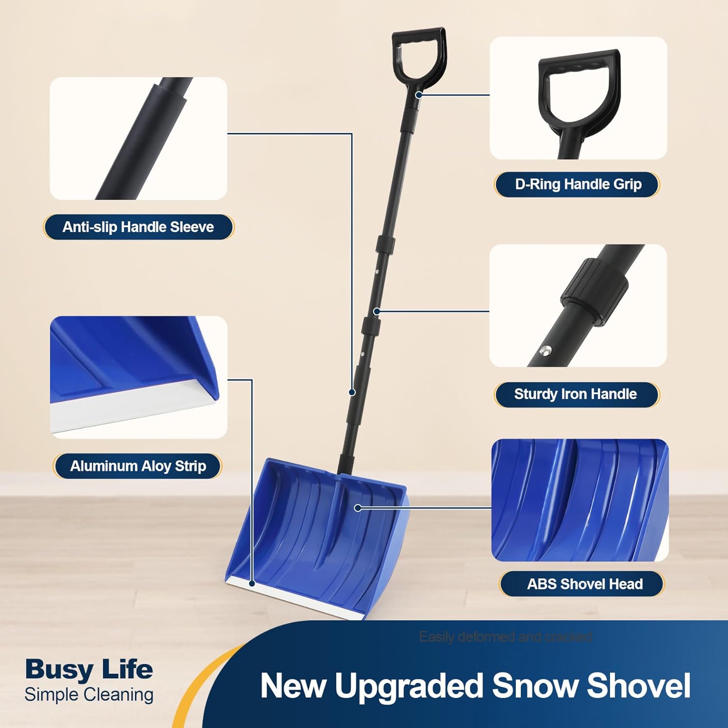 Yocada Snow Shovel for Driveway Home Garage Snow Removal 55 inch Long | with D-Grip Handle Aluminum Strip Large Capacity Shovel for Garden Car