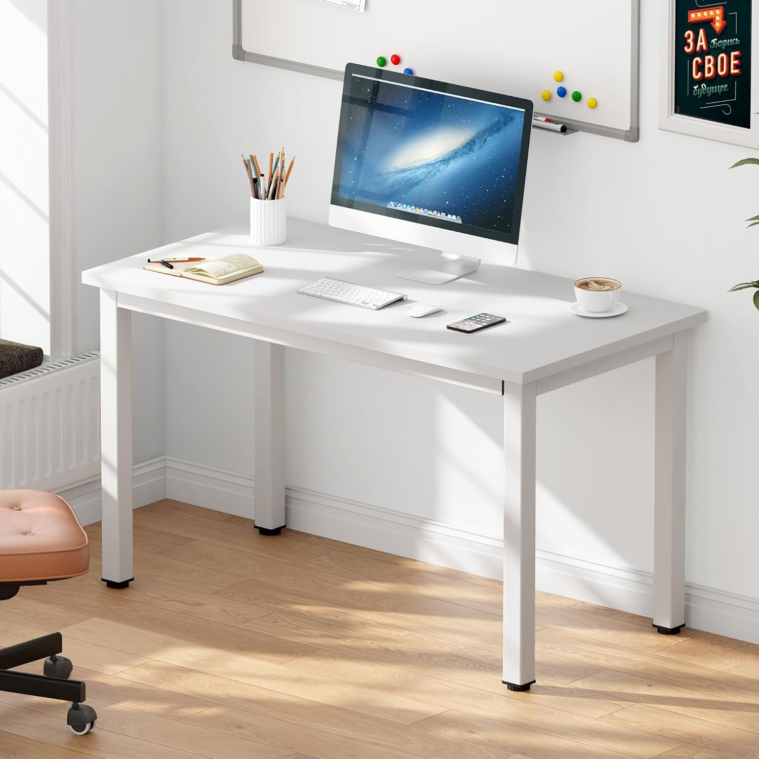 DlandHome 47 inches Medium Computer Desk for Bedroom, Retro
