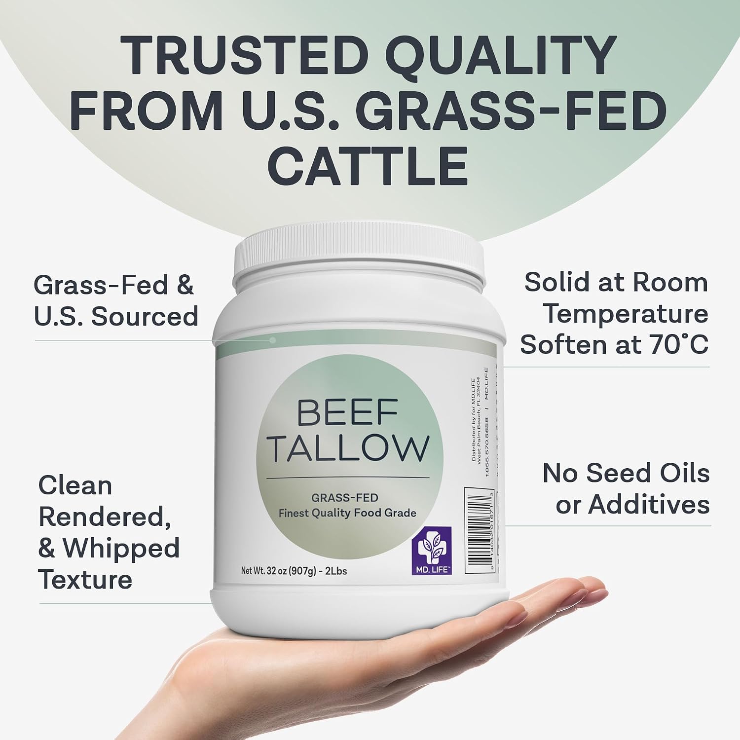 MD. Life Beef Tallow for Cooking - Food Grade Grass Fed Beef Tallow for Cooking Oil Replacement - 28 Ounce - Pasture Raised Keto Friendly Beef Tallow- Used to Make Candles & Soap