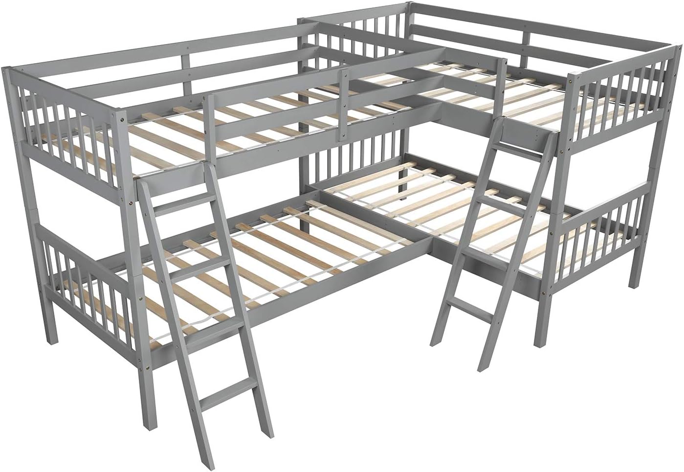 Harper & Bright Designs Twin L-Shaped Bunk Bed with Trundle, Can be Divided into Two L-Shaped Beds, No Spring Box Needed (Grey)