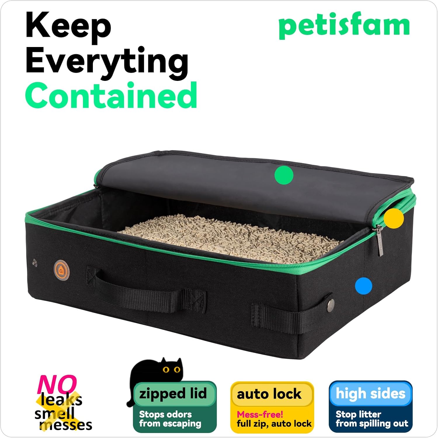 Portable Travel Litter Box for Cats with Lid to Contain Litter and Odor. Easy to Carry, Clean and Store. Easy for Car Travel, Hotle Stays