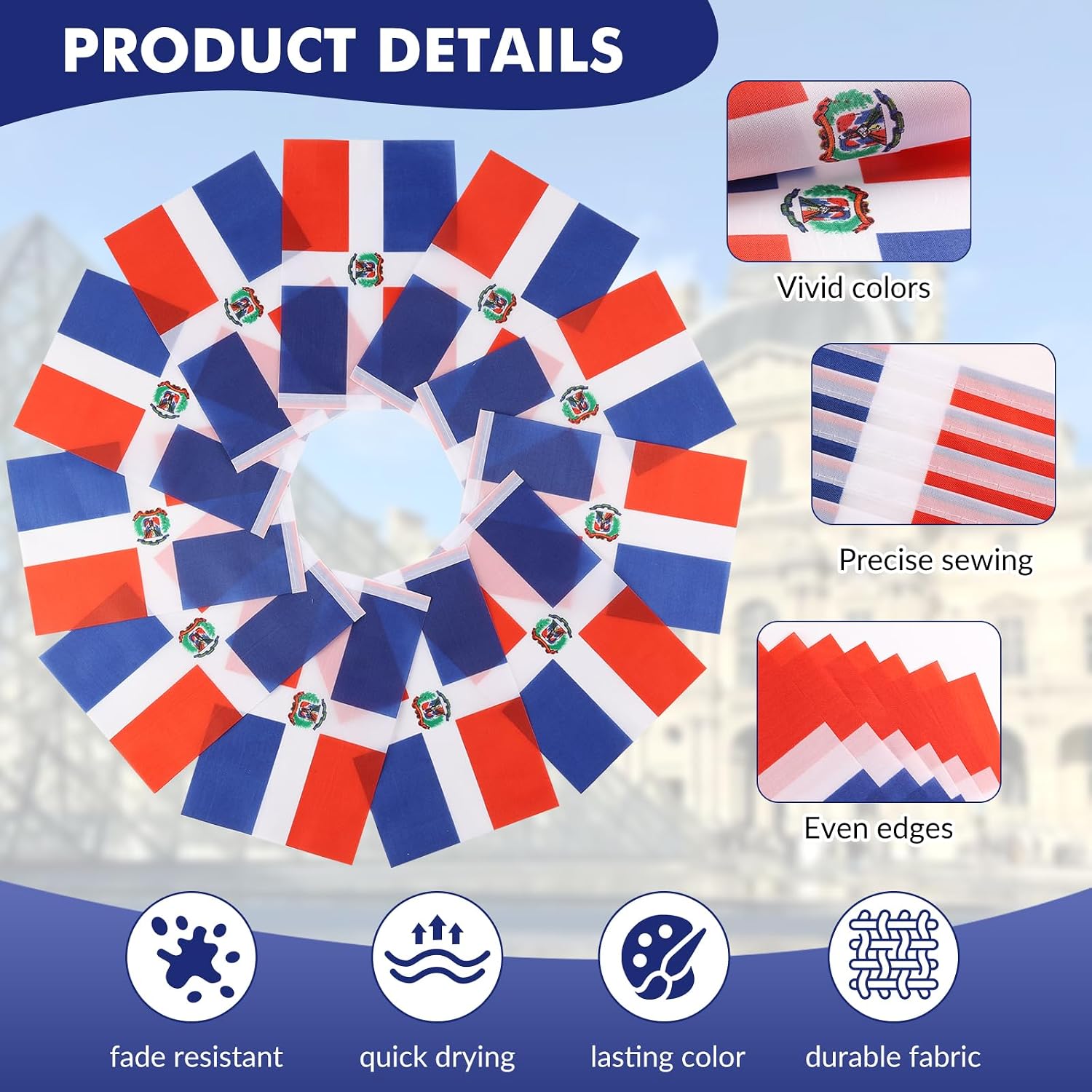 Nicaragua Flag Banner, Small Mini Nicaraguan Flags Patriotic Decoration for Party, Classroom, Sports Events, 33 Feet 30 Flags