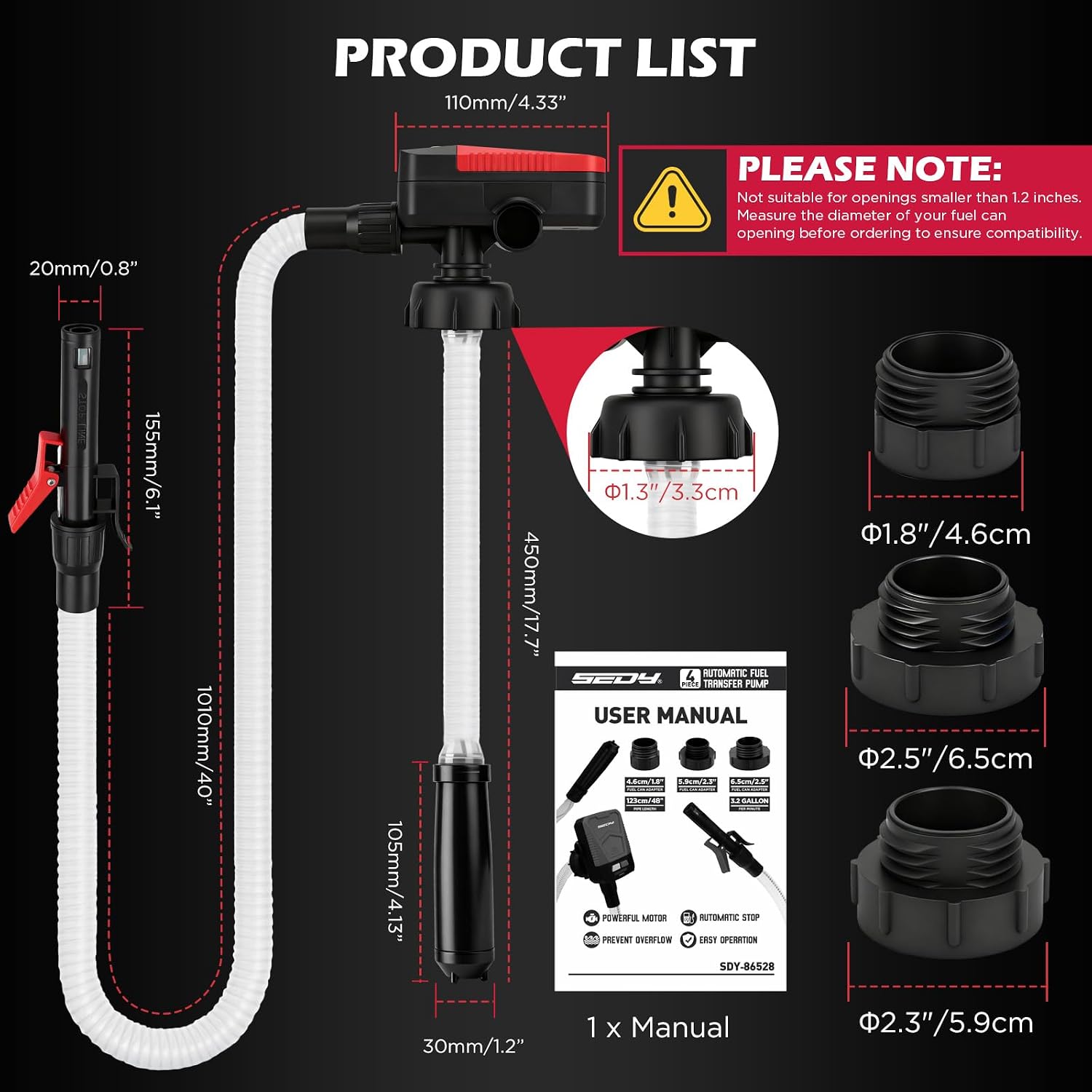 SEDY Lubricant Fluid Transfer Pump, Transmission Fluid Pump, Gear Oil Pump for Gallon Bottles & Wide Mouth Quart Bottles, Differential Fluid Pump
