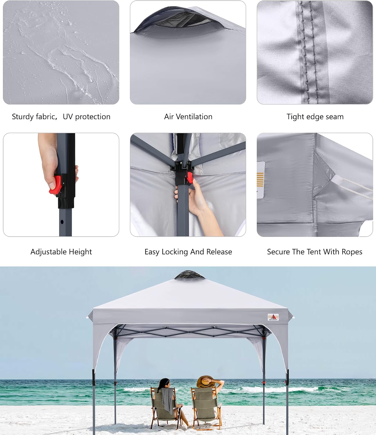 ABCCANOPY Outdoor Pop up Canopy Tent, 10x10 Instant Portable Canopy for Camping, Beach, Backyard,Gray | Water resistant & UV protection canopy, easy setup, with carry bag, ideal for camping, beach, backyard, market events
