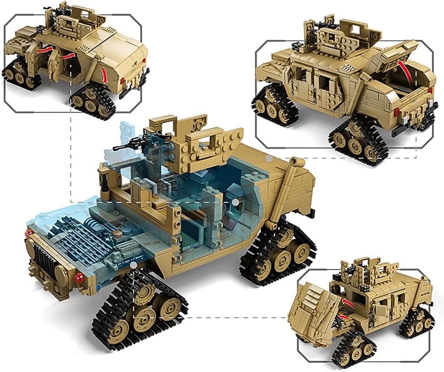 M1A2 Abrams Tank Building Set 1:28 Scale Military Model Kit 2-in-1 Vehicle | Armored Vehicle with Ruin Buildings Soldier Figures Army Blocks Toy Set