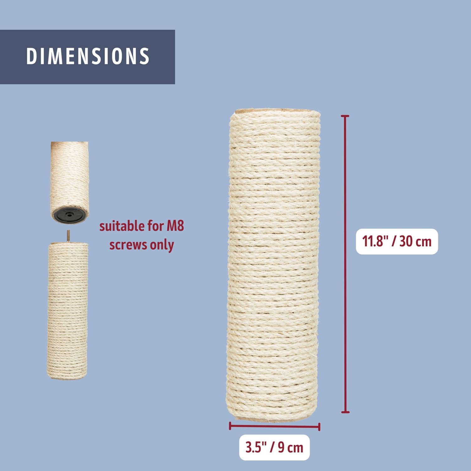 TRIXIE Replacement Sisal Post for Cat Scratching Posts, Backup Scratcher for Indoor Cat Furniture, Trees and Towers, 3.5 in x 23.6 in (9 x 60 cm)