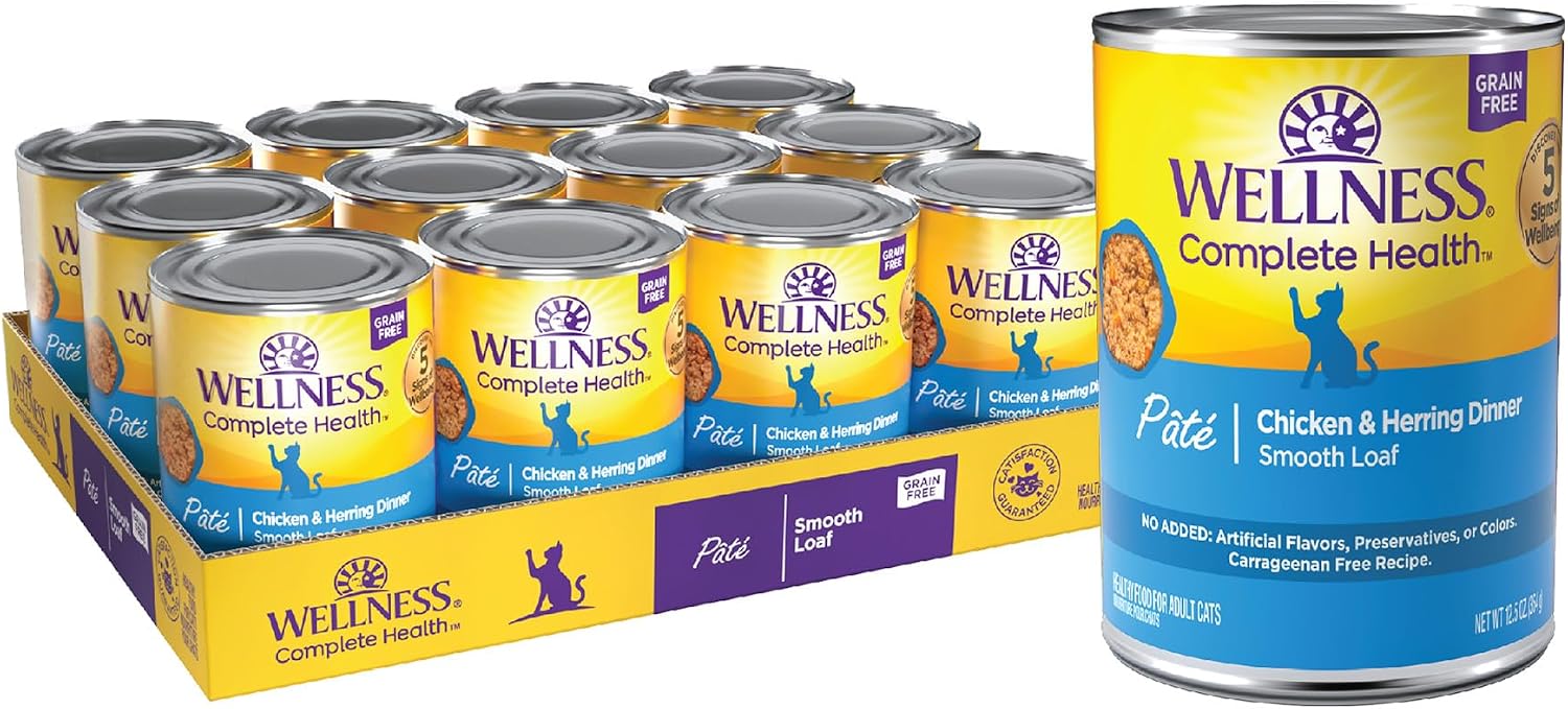 Wellness Complete Health Pate Adult Canned Wet Cat Food, Natural, Protein Rich, Grain Free, Turkey Dinner Recipe, 12.5 oz, Pack of 12 Cans