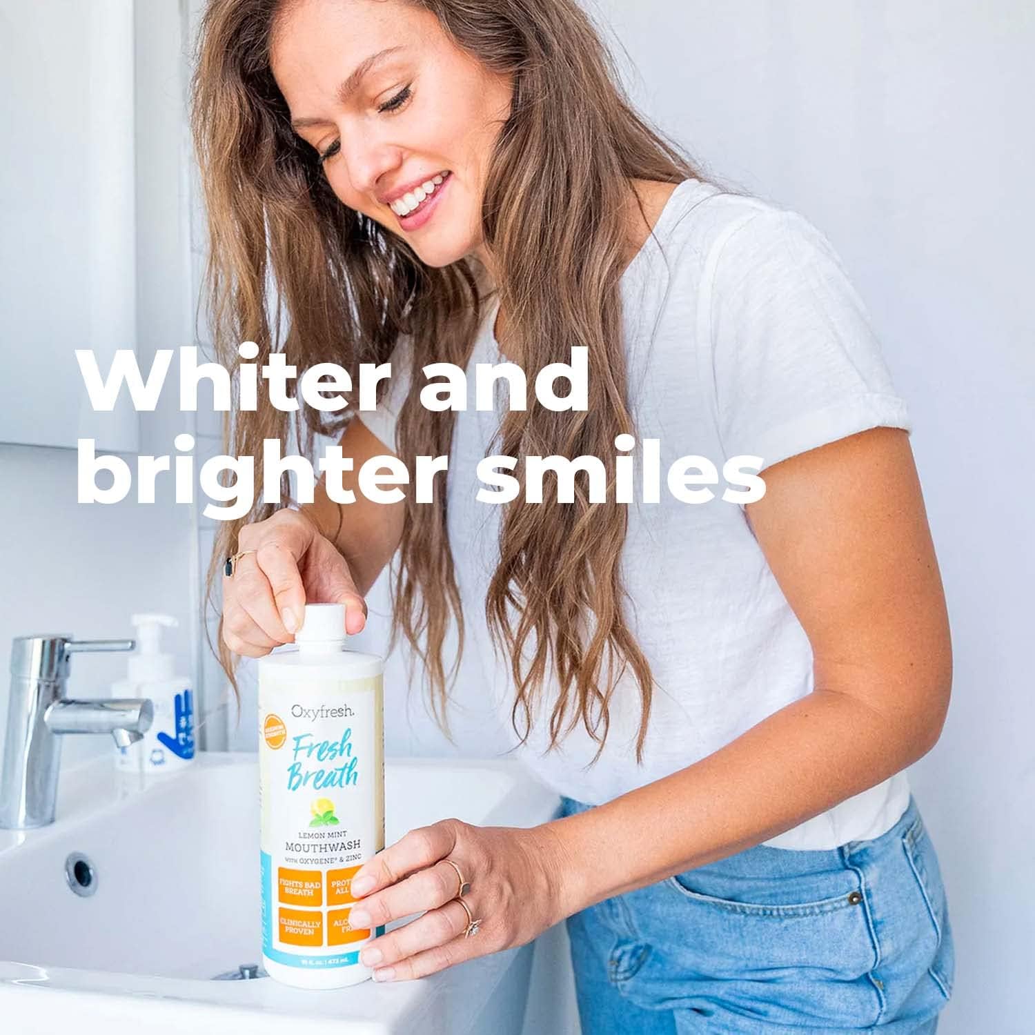 Oxyfresh Lemon Mint Fresh Breath Mouthwash – Bad Breath Treatment – SLS & Fluoride Free – Alcohol Free, Gentle Nonburning with Xylitol & Essential Oils – 16 Fl Oz | Refreshing Oral Rinse for Bad Breath – Alcohol Free, Gentle Non Burning Mouthwash with Xy…