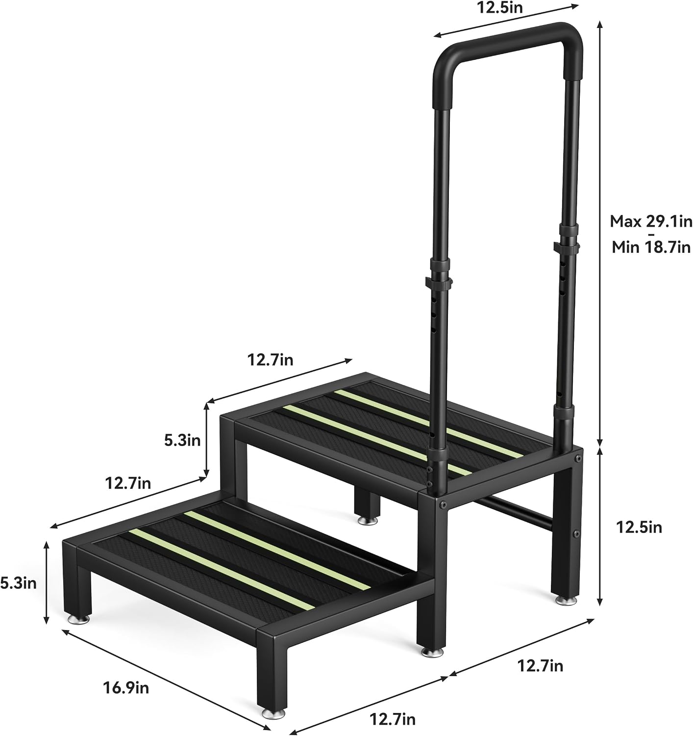2 Step Stool with Handle, Heavy Duty Step Stool for Adults & Elderly with Non-Slip Platform, Bed Step Stool for High Beds and Home Use