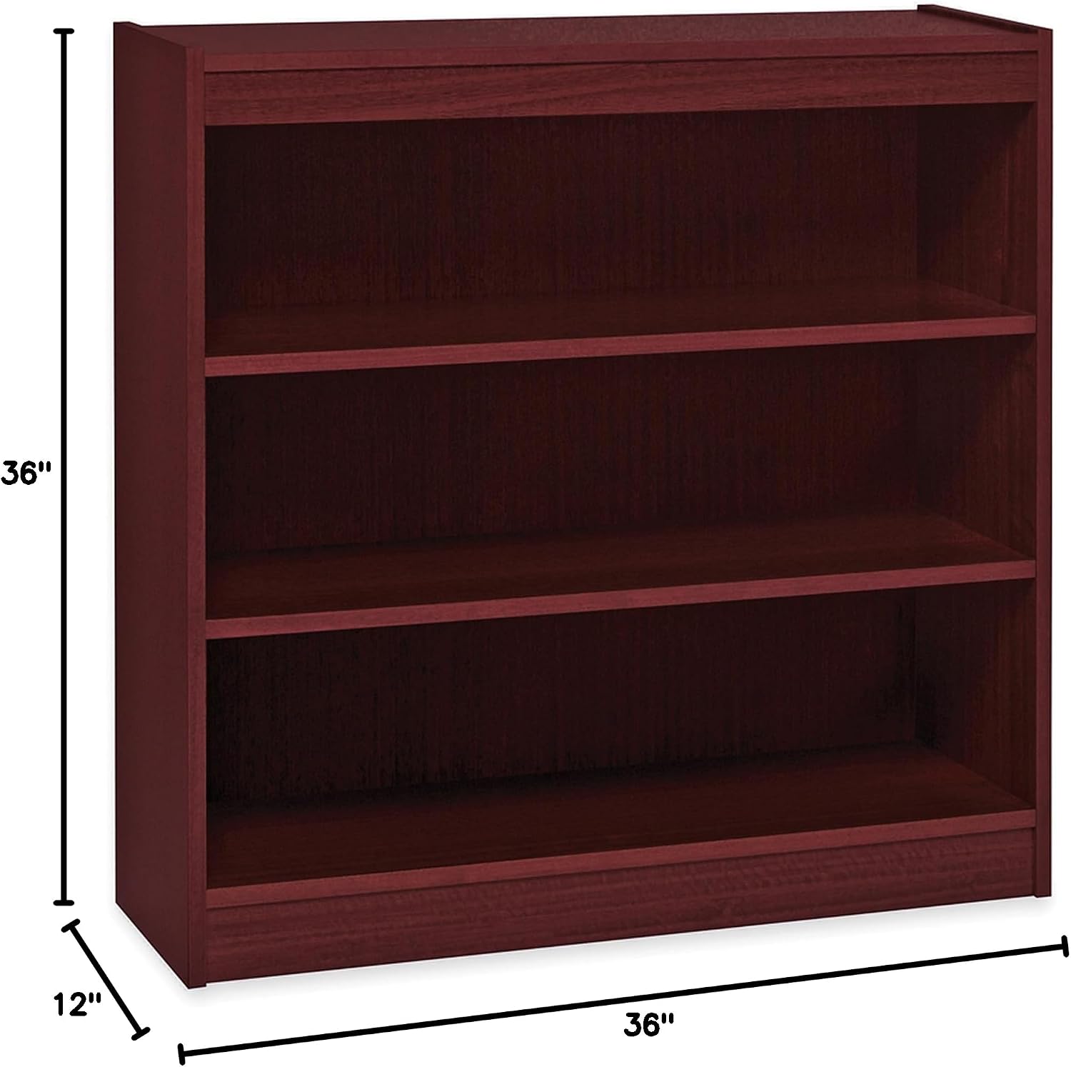 Lorell 3-Shelf Panel Mahogany Bookcase, 36" x 12" x 36"