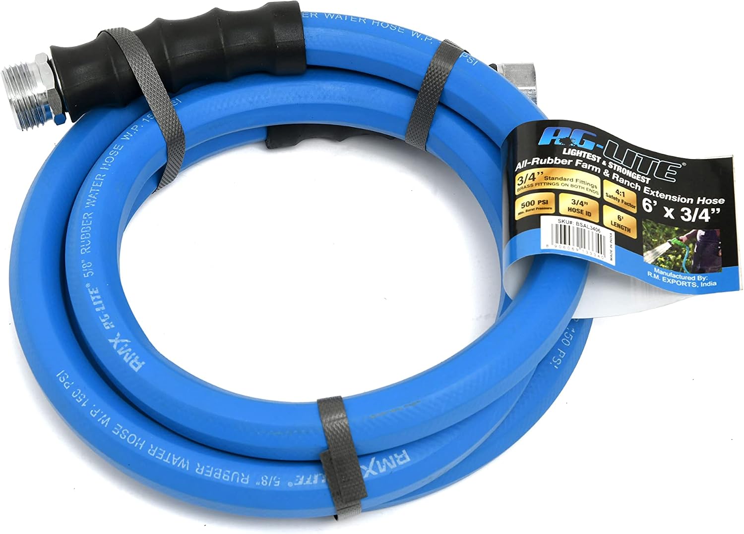 AG-LITE BSAL5825 5/8" x 25' Hot/Cold Water Rubber Garden Hose, 100% Rubber, Ultra-Light, Super Strong, 500 PSI, 50F to 190F Degrees, High Strength Polyester Braided