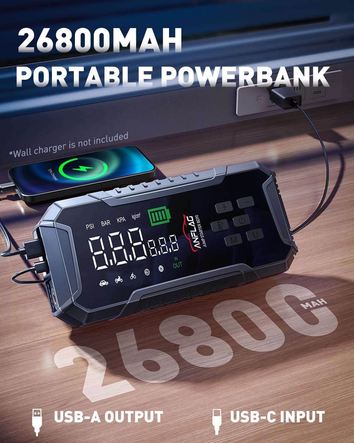 Car Jump Starter with Air Compressor 160PSI, 7000A Car Battery Jumper Starter Portable 12V Jump Box(All Gas/12L Diesel), Cordless Tire Inlfator
