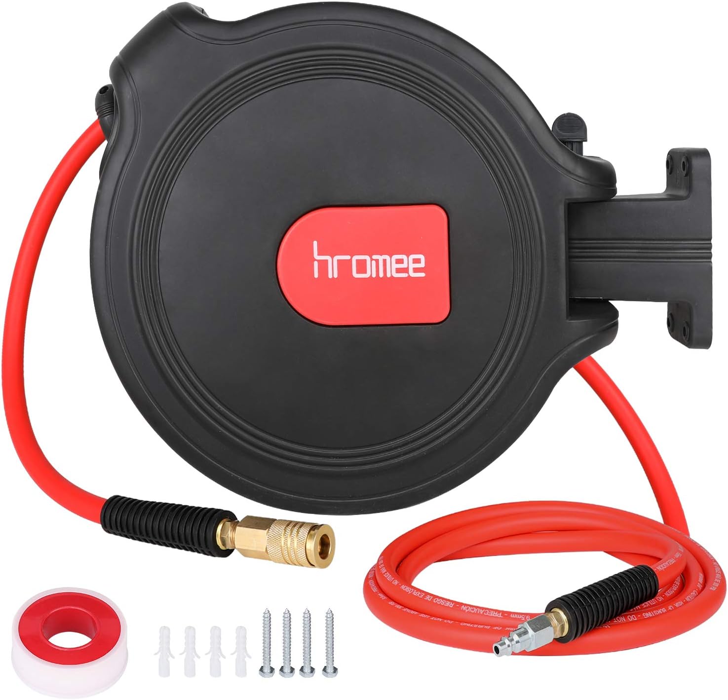 Hromee Air Compressor Hose Reel with Automatic Retractable Enclosed 3/8 Inch × 50 Feet Hybrid Pneumatic Hose