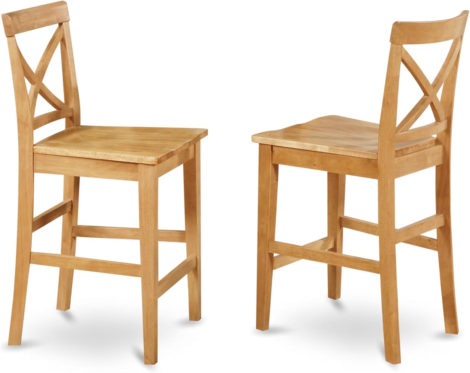 East West Furniture PBS-OAK-W Pub Counter-Height Bar Stool - Pub Height Kitchen Chairs, Set of 2, Oak