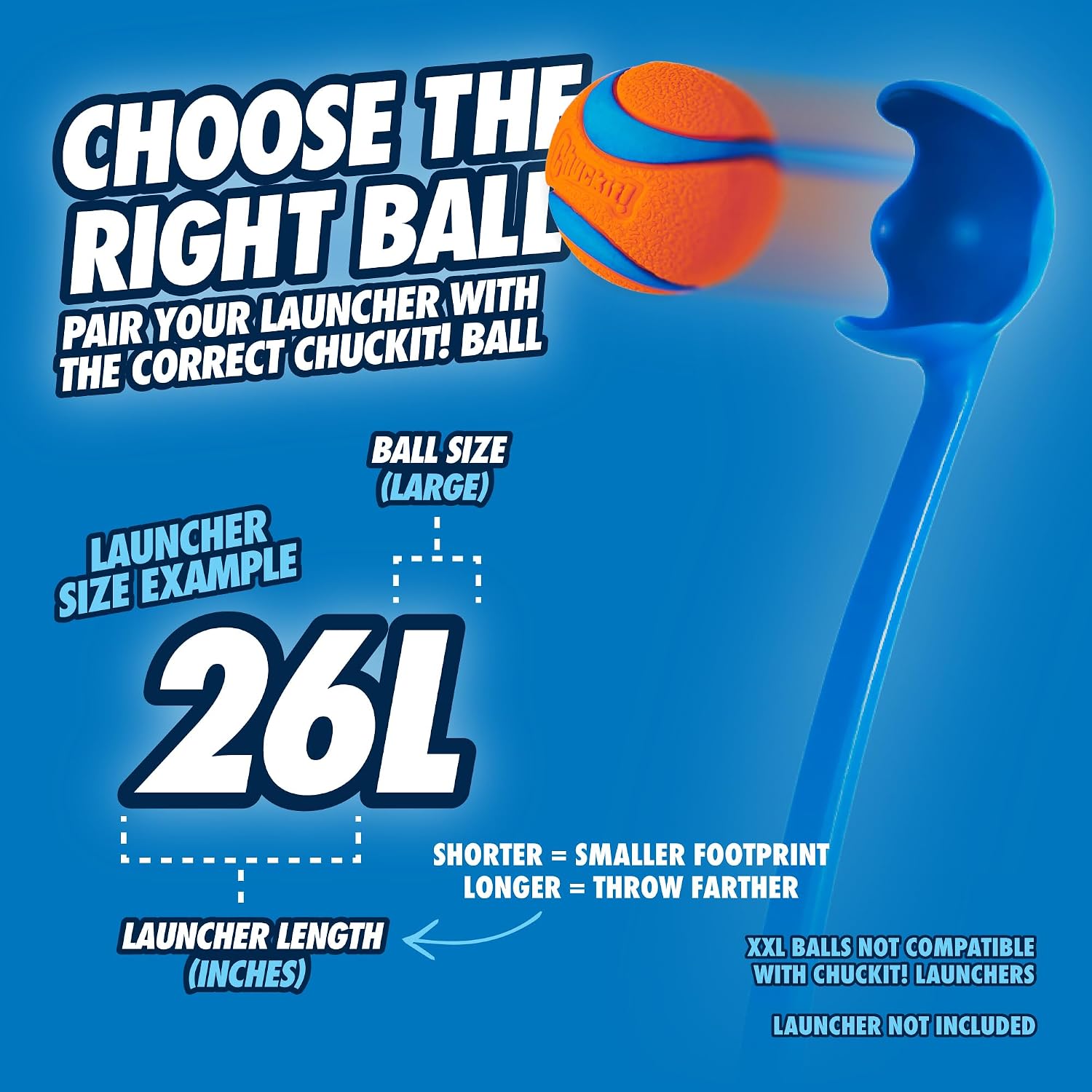 Chuckit! Pro 26L Dog Ball Launcher, 26" Length, Includes Large Ball (3") For Dogs 60-100 Pounds