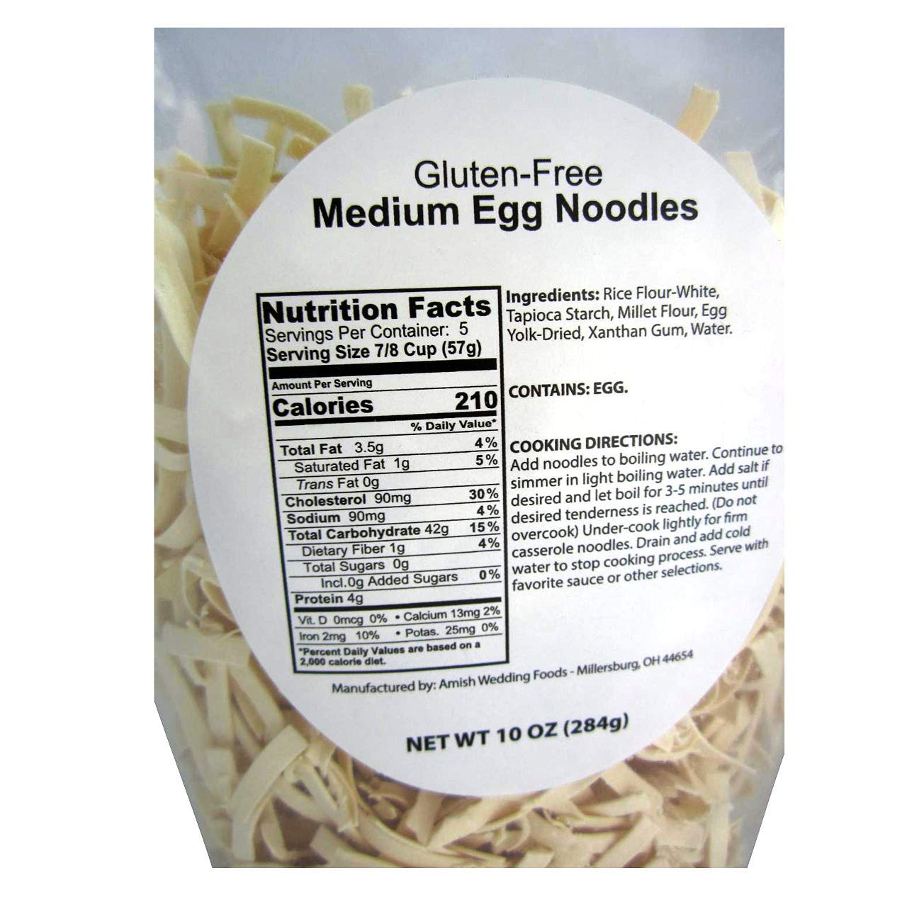 Gluten Free Noodles Amish Wedding Foods Double Yolk Medium Egg Noodle 10 oz Bag (Pack of 6-10 oz Bags)