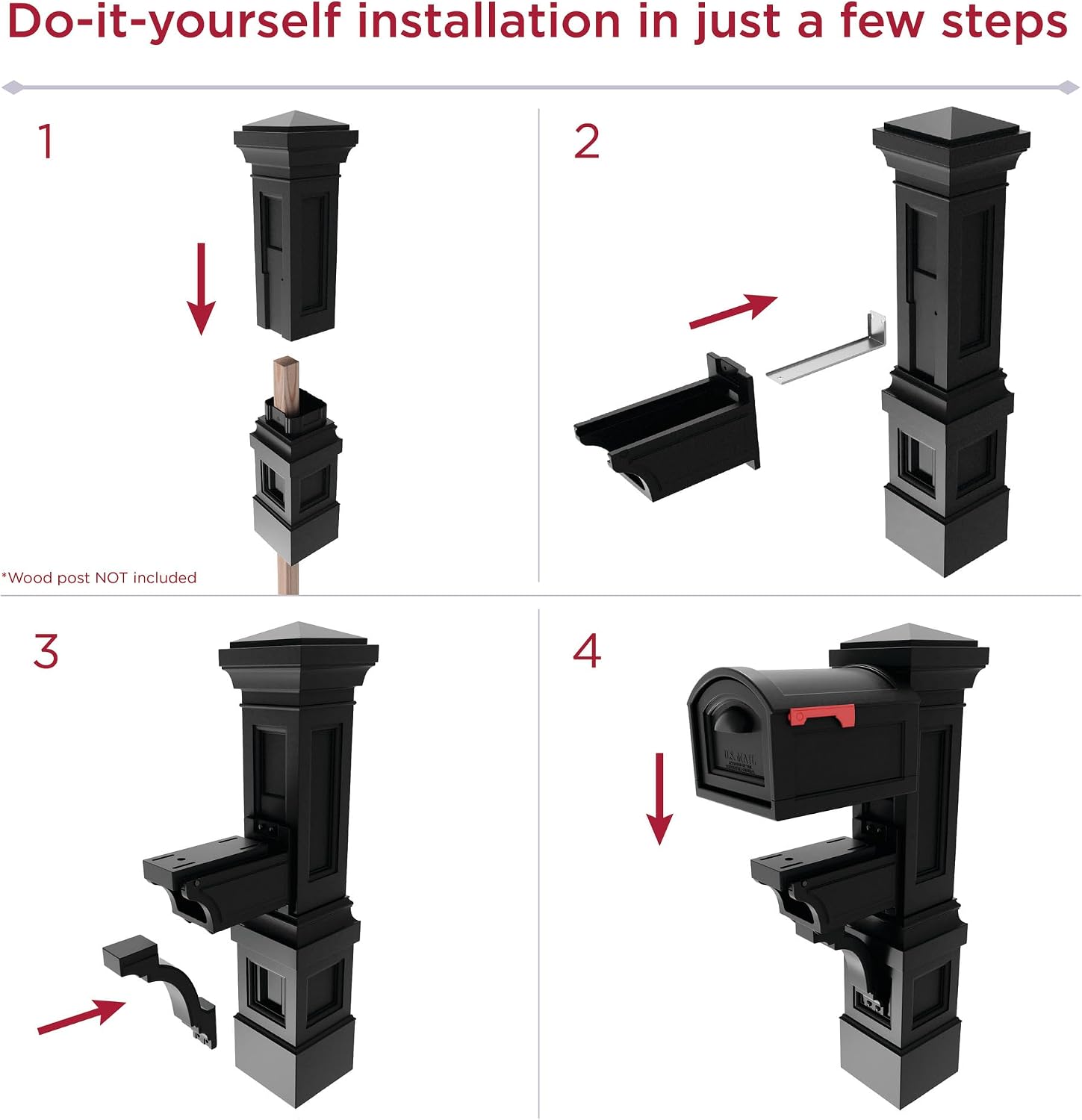 Step2 Atherton Grand Mail Post, Mailbox Not Included, Weather Resistant, Large Outdoor Mail Post, Made of Durable Plastic, Easy Install, Onyx Black