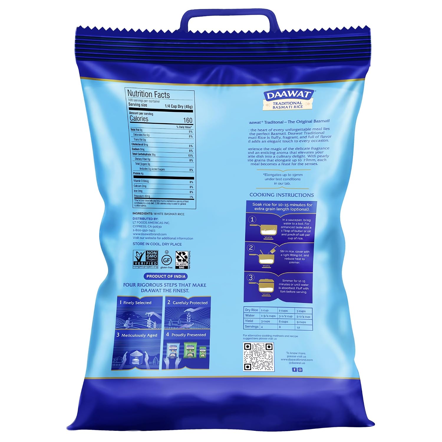 Daawat Traditional Basmati White Rice - 10 lb Bag | Authentic Extra Long Grain Basmati Rice - Great for Curries, Pilafs & Indian Recipes - Cook in Microwave or on Stove Top