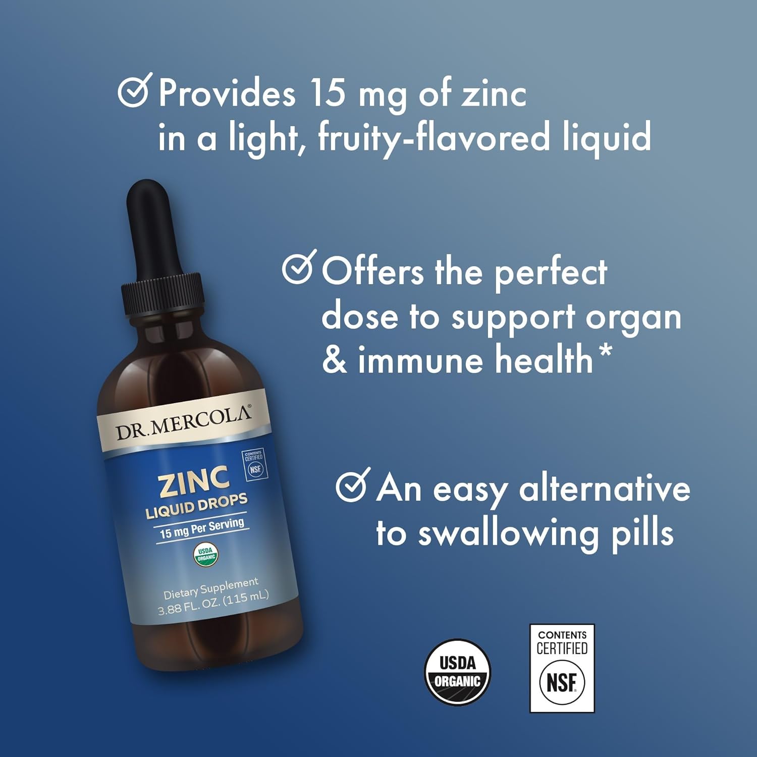 Dr. Mercola Zinc Liquid Drops, 15 mg, 3.88 fl oz (28 Servings)