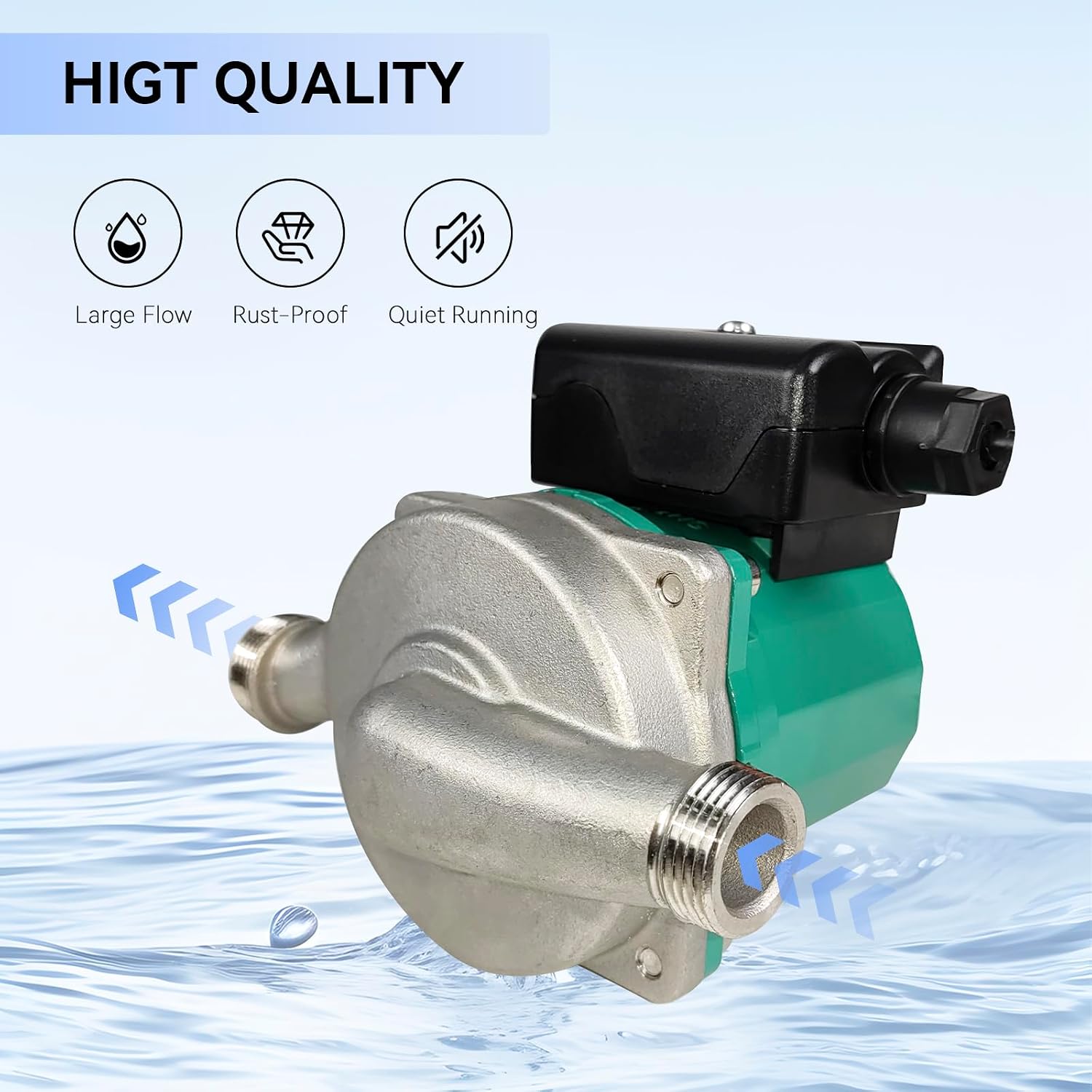 BACOENG Hot Water Recirculating Pump, Stainless Steel Head, Circulation Pump NPT 3/4", 3-Speed Control, Circulating Pump for Water Heater System