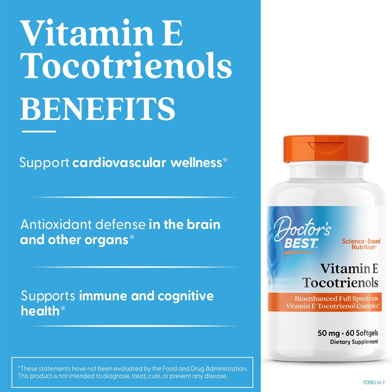 Doctor's Best Vitamin E Tocotrienols contains TocoGaia ULTRA™ bioenhanced full spectrum vitamin E complex, 60 Count