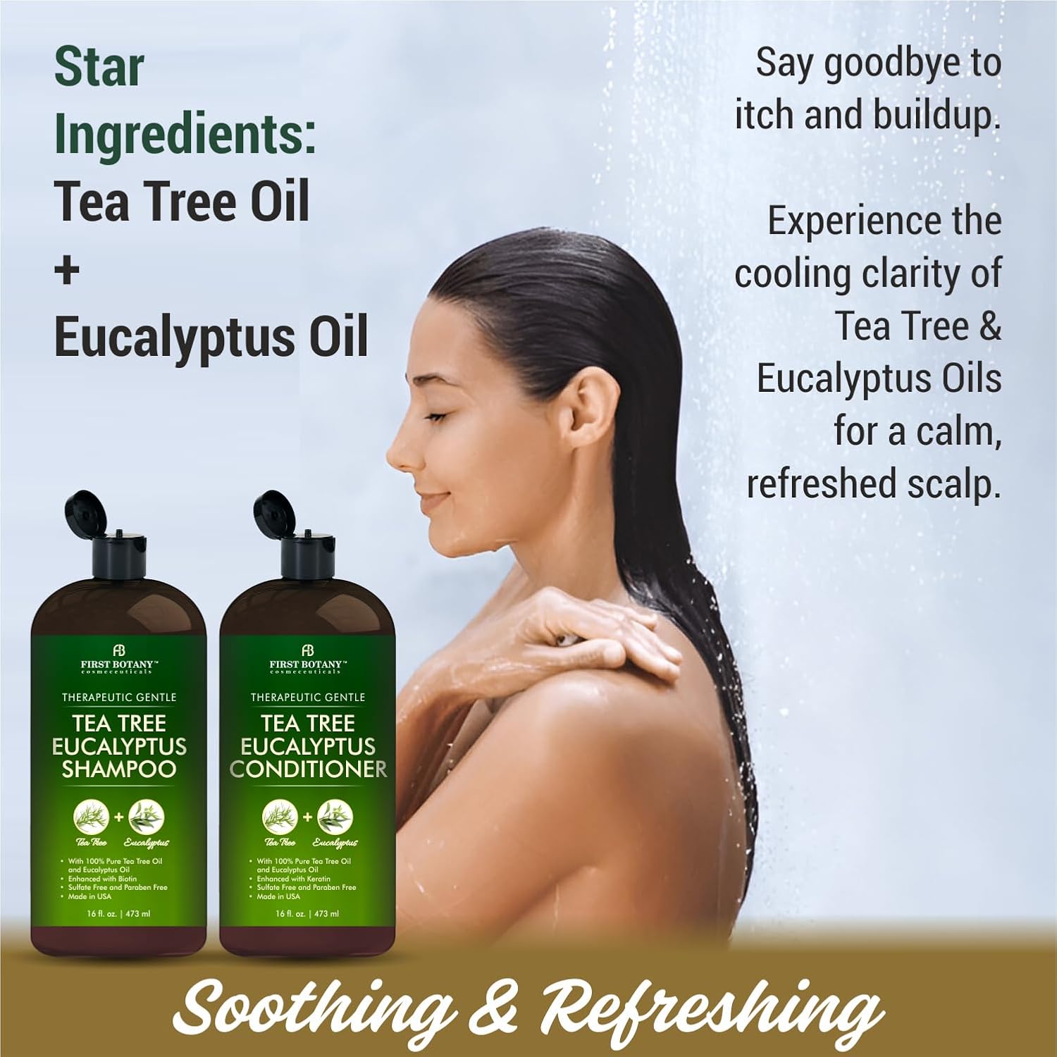First Botany Tea Tree Mint Shampoo & Conditioner for Men & Women - Pure Tea Tree & Peppermint Oil - Fights Hair Loss, Dandruff, Lice & Itchy Scalp